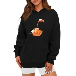 Women's Hooded Pocket Sweatshirt - Milk Tea